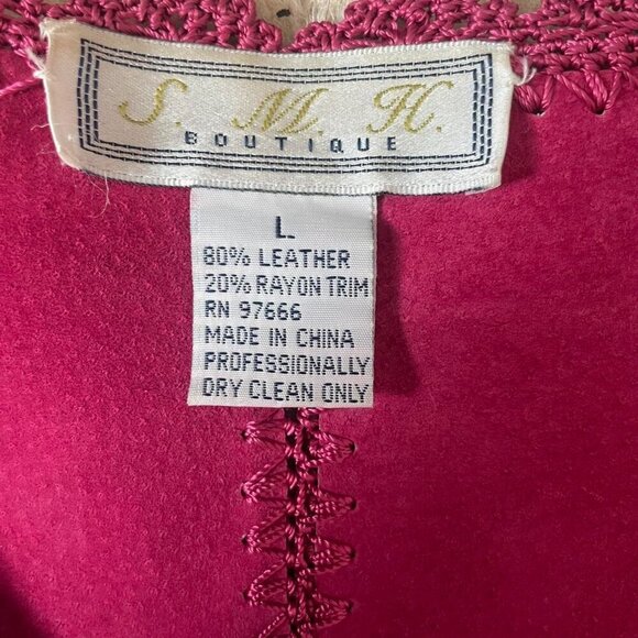 Vintage Magenta Suede Crochet LAce Jacket- Boho Y2K Romantic Style, Size Large - Picture 5 of 8